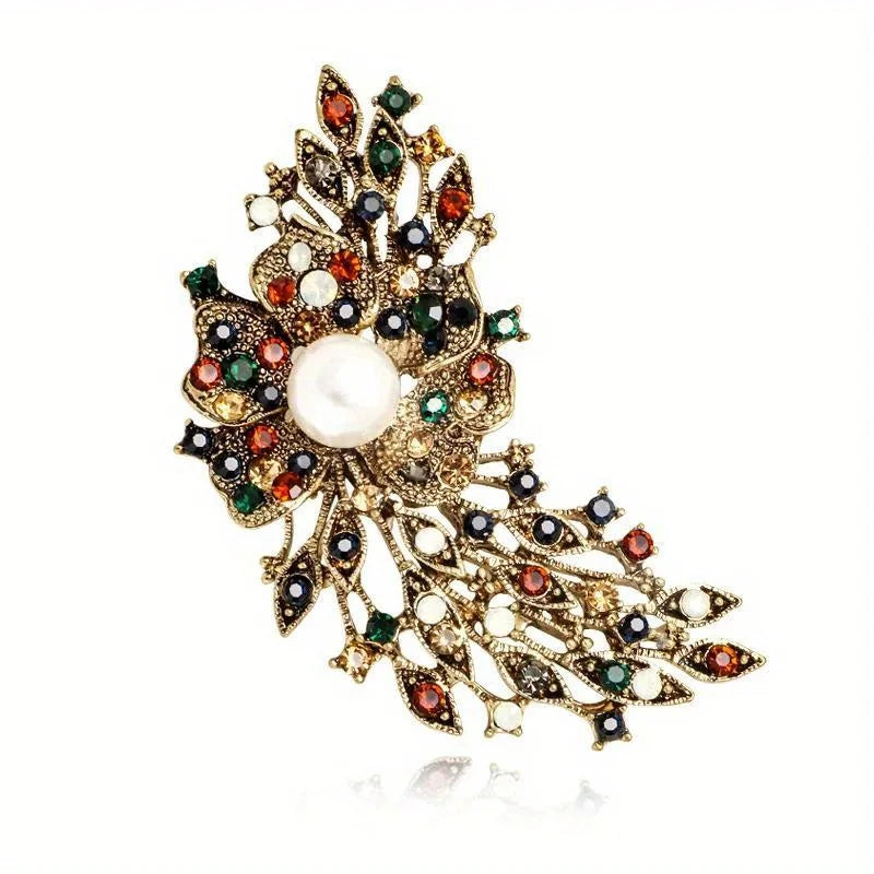 SKEDS Women Men Fashion Exquisite Crystal Feather Pearl Brooch Pin Elegant Classic Lady High-end Badges Accessories Gift