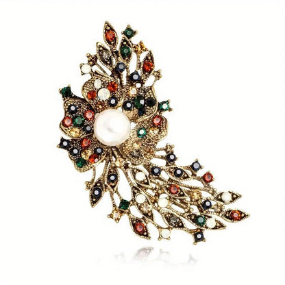 SKEDS Women Men Fashion Exquisite Crystal Feather Pearl Brooch Pin Elegant Classic Lady High-end Badges Accessories Gift