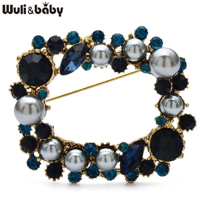 Wuli&baby Elegant Pearl Geometric Wreath Brooches 3-color Rectangle Flowers For Women's Clothes Fashion Jewelry Gifts