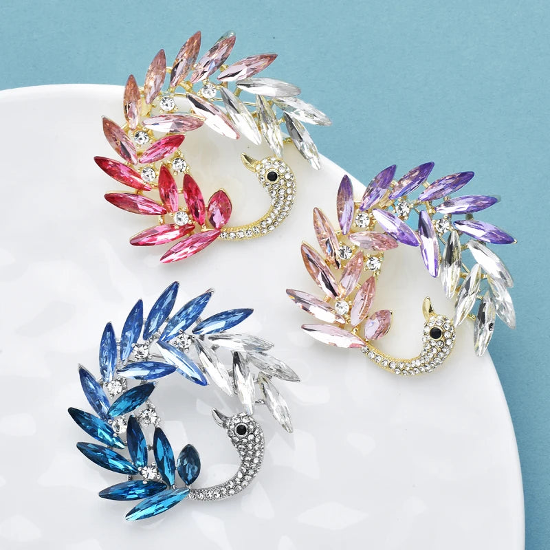 Wuli&baby Luxury Crystal Swan Brooches For Women Lady 3-color Charming Bird Party Office Brooch Pins Gifts