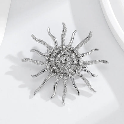 Sun Flower Brooch Pins Crystal Snail Metal Badge 2 Colors Jewelry Accessory For Suit and Dress