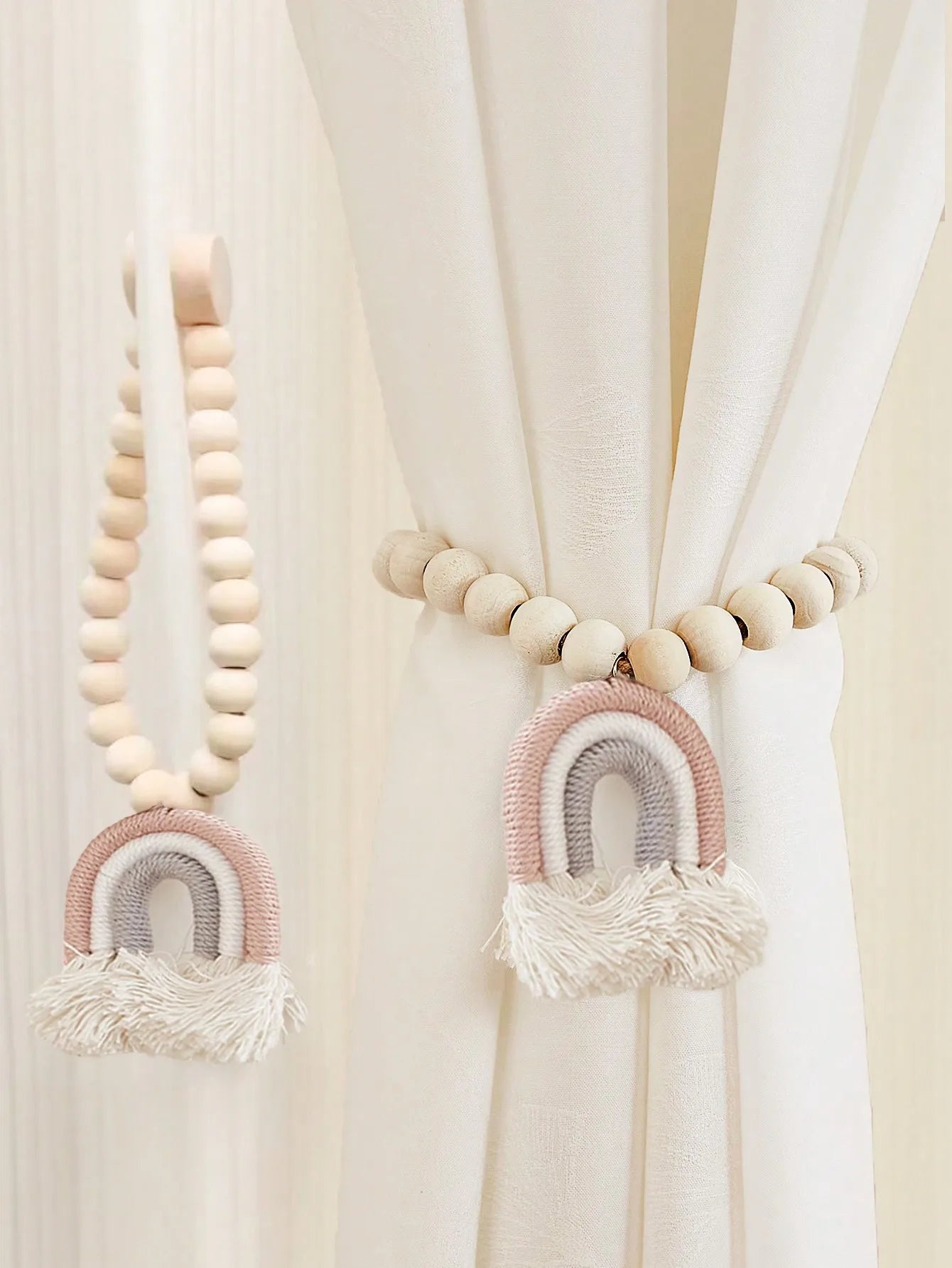 Magnetic Rainbow Curtains Magnetic Clasp Wooden Bead Backing Curtain Decoration Applicable Curtains Bedroom Kitchen Curtains
