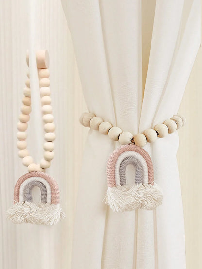 Magnetic Rainbow Curtains Magnetic Clasp Wooden Bead Backing Curtain Decoration Applicable Curtains Bedroom Kitchen Curtains