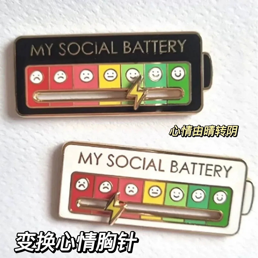 My Social Power Battery Brooch Social Power Enamel Badge Transform Mood Energy Brooche Alloy Badge Gift Brooches for Women Pin