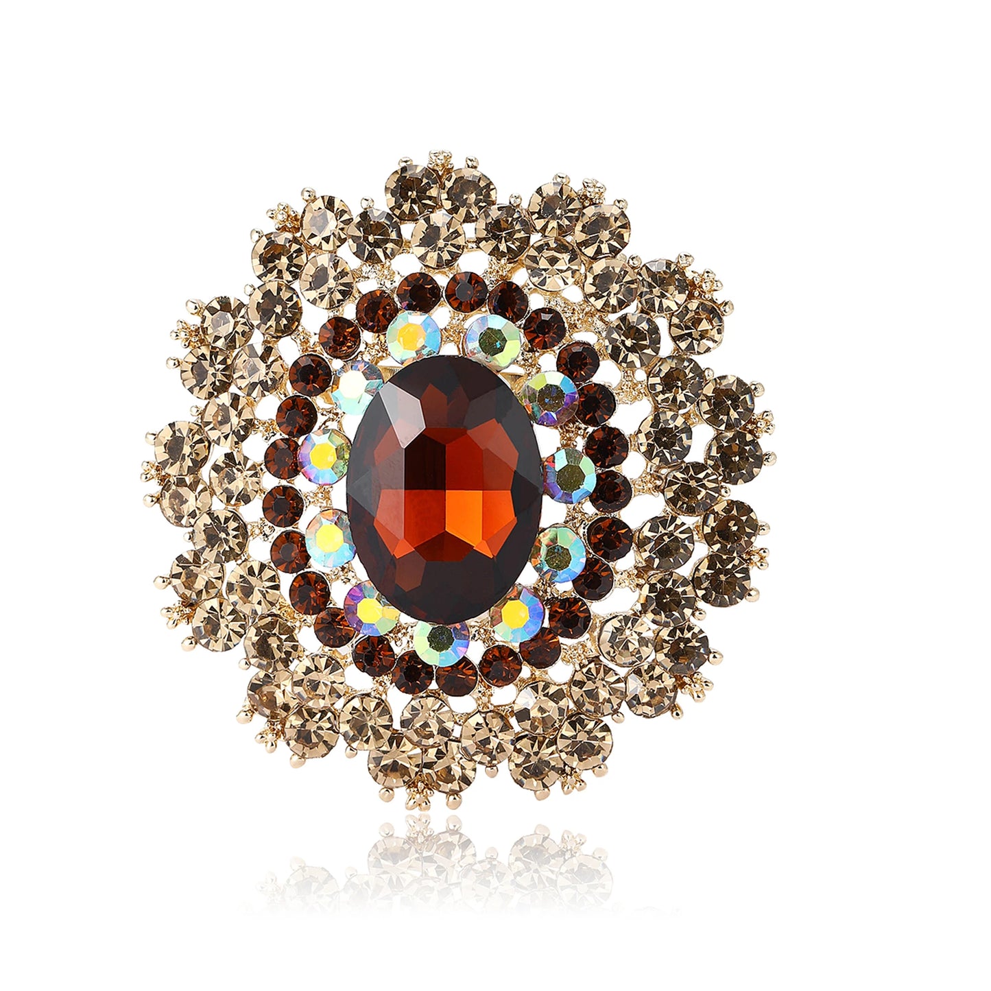 Beaut&Berry Luxury Shiny Round Large Glass Brooches for Women Rhinestone Pins 6-color Available Casual Party Accessories Gifts