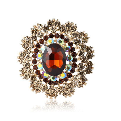 Beaut&Berry Luxury Shiny Round Large Glass Brooches for Women Rhinestone Pins 6-color Available Casual Party Accessories Gifts