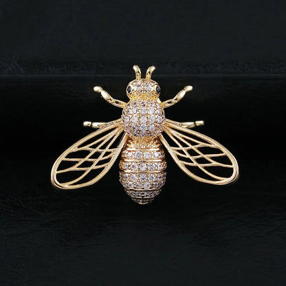 Trendy Animal Crystal Bee Brooch Metal Zircon Lapel Pins Men's Suit Shirt Small Collar Pin Corsage Jewelry for Women Accessories