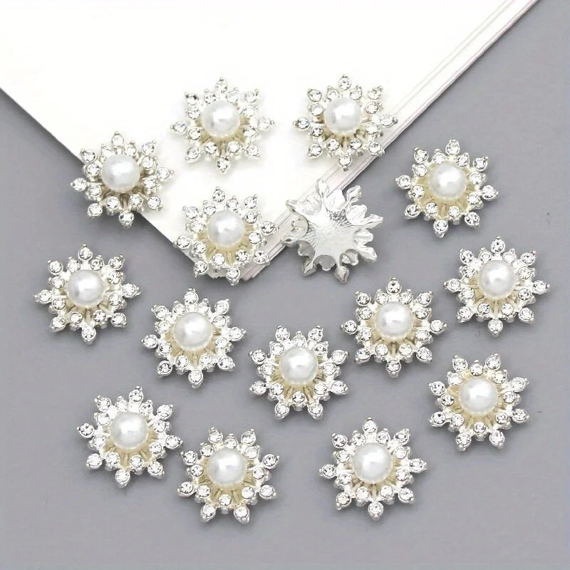 10pcs Snowflake Cabochon Metal Base Strass Glitter Rhinestone Buttons for Clothing Shoes Bags Accessories DIY Crafts