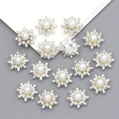 10pcs Snowflake Cabochon Metal Base Strass Glitter Rhinestone Buttons for Clothing Shoes Bags Accessories DIY Crafts