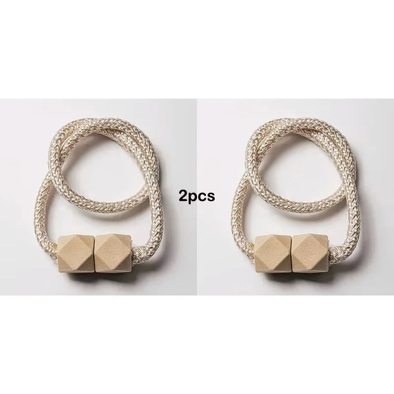 2pcs Curtain Tiebacks with Strong Magnet Thick Rope Design Bedroom Living Room Kitchen Durable Plastic Home Decor Accessory