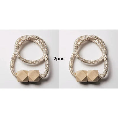 2pcs Curtain Tiebacks with Strong Magnet Thick Rope Design Bedroom Living Room Kitchen Durable Plastic Home Decor Accessory