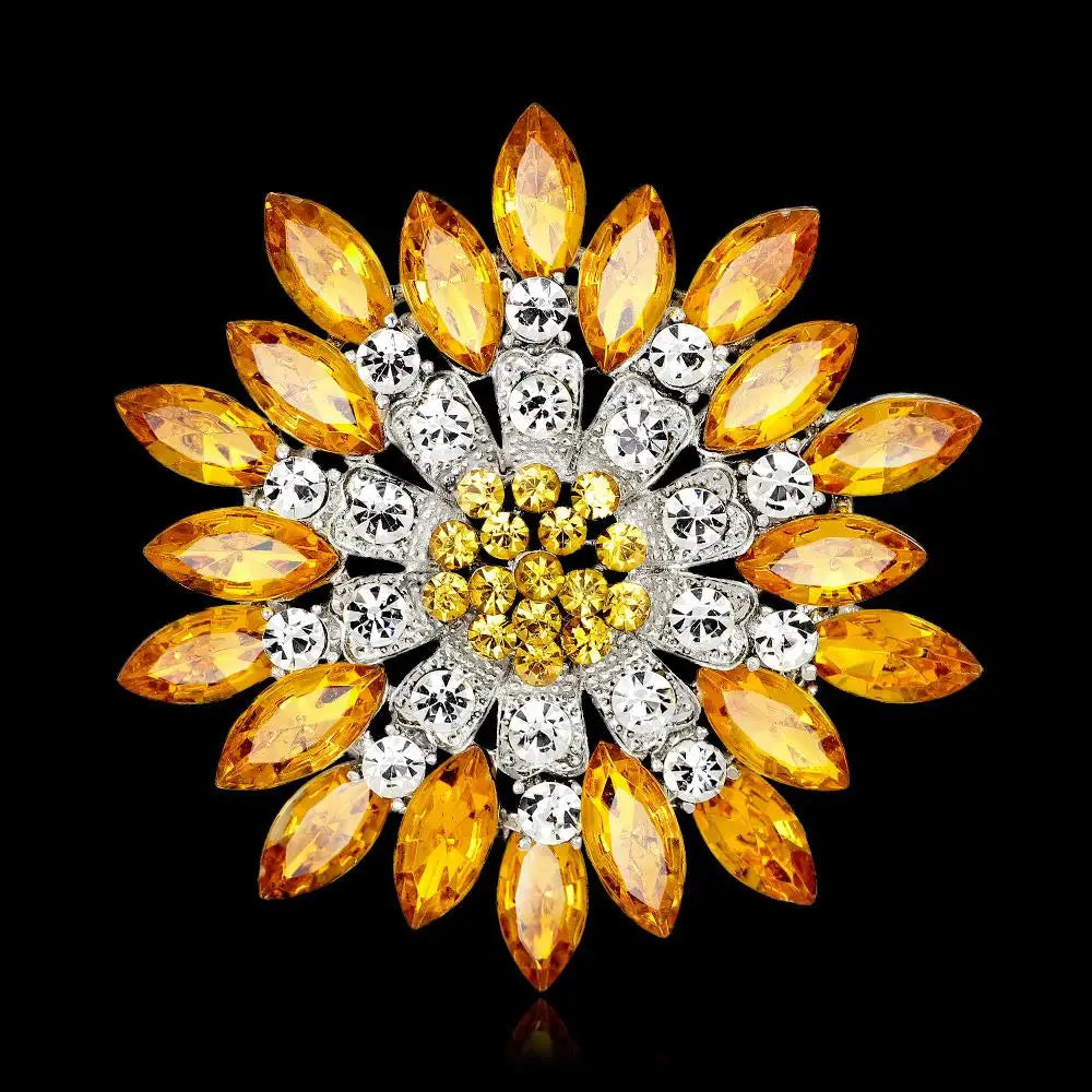 New retro men and women's fashion versatile brooches shiny crystal big flowers rhinestone pin accessories jewelry gifts