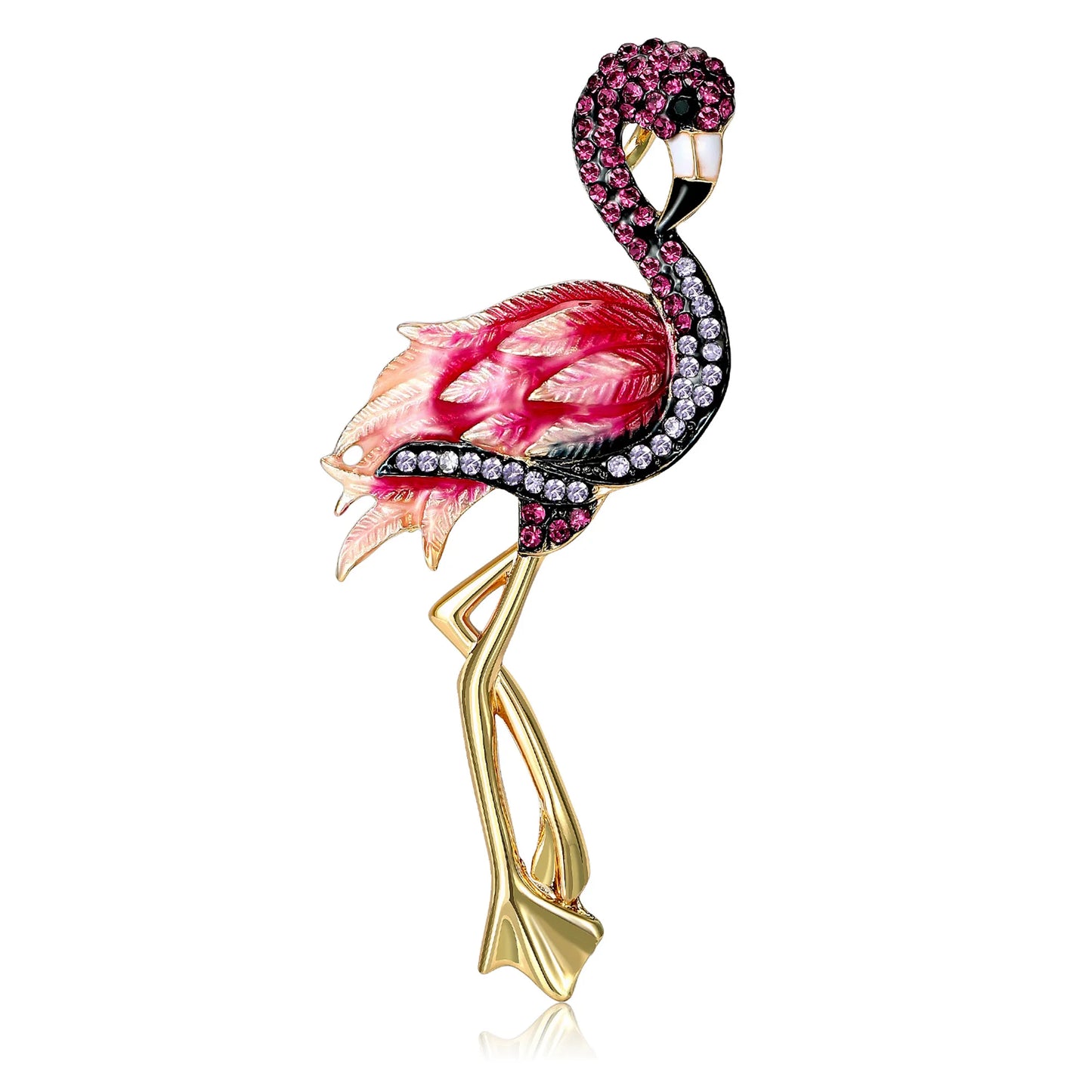 Beaut&Berry Trendy Rhinestone Flamingo Brooches for Women Unisex Animal Pins Casual Party Jewelry Accessories Gifts Decoration