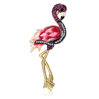 Beaut&Berry Trendy Rhinestone Flamingo Brooches for Women Unisex Animal Pins Casual Party Jewelry Accessories Gifts Decoration