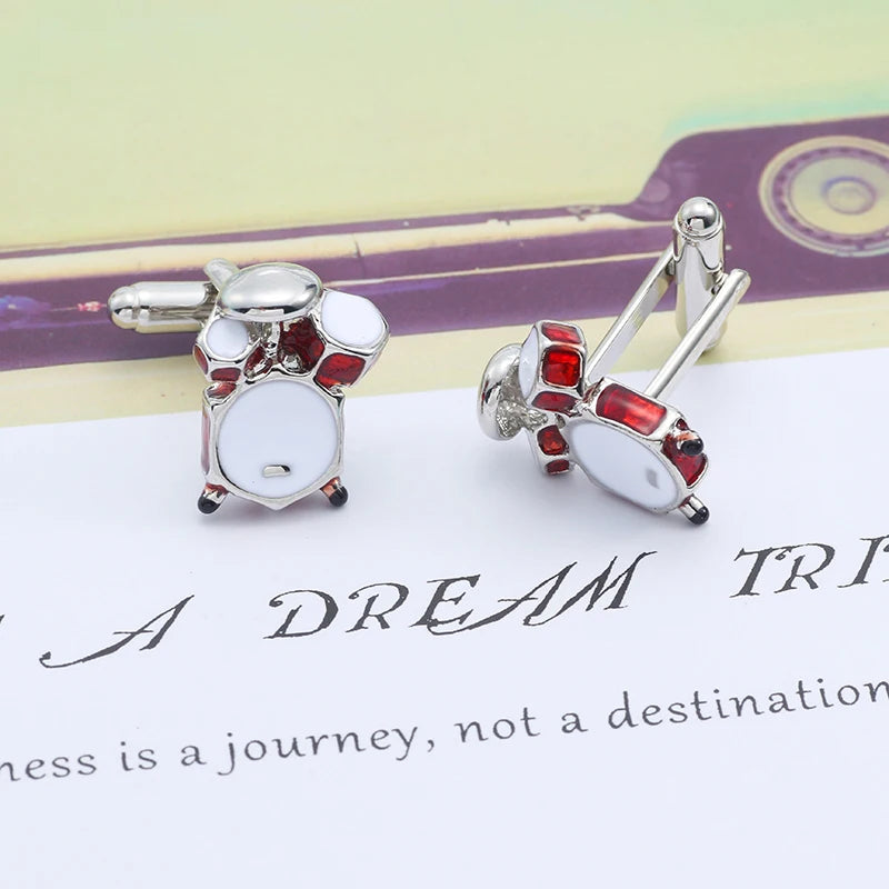 Fashion Music Drum Cufflinks for Men New Trendy 3D Red White Drum CUFFLINKS French Shirt Party Wedding Jewelry Boyfriends Gifts