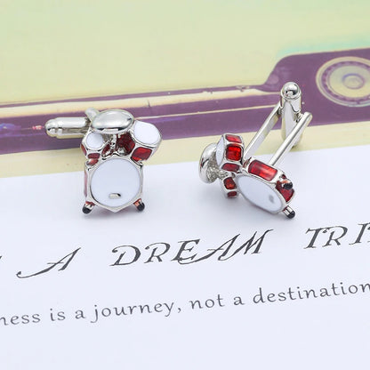 Fashion Music Drum Cufflinks for Men New Trendy 3D Red White Drum CUFFLINKS French Shirt Party Wedding Jewelry Boyfriends Gifts