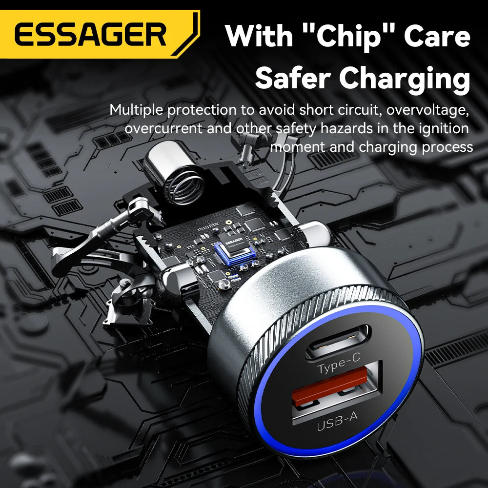 Essager 54W USB Car Charger 5A Fast Charge 3.0 QC  SCP AFC 30W USB Type C Quick Charging For Xiaomi poco iPhone Huawei Samsung