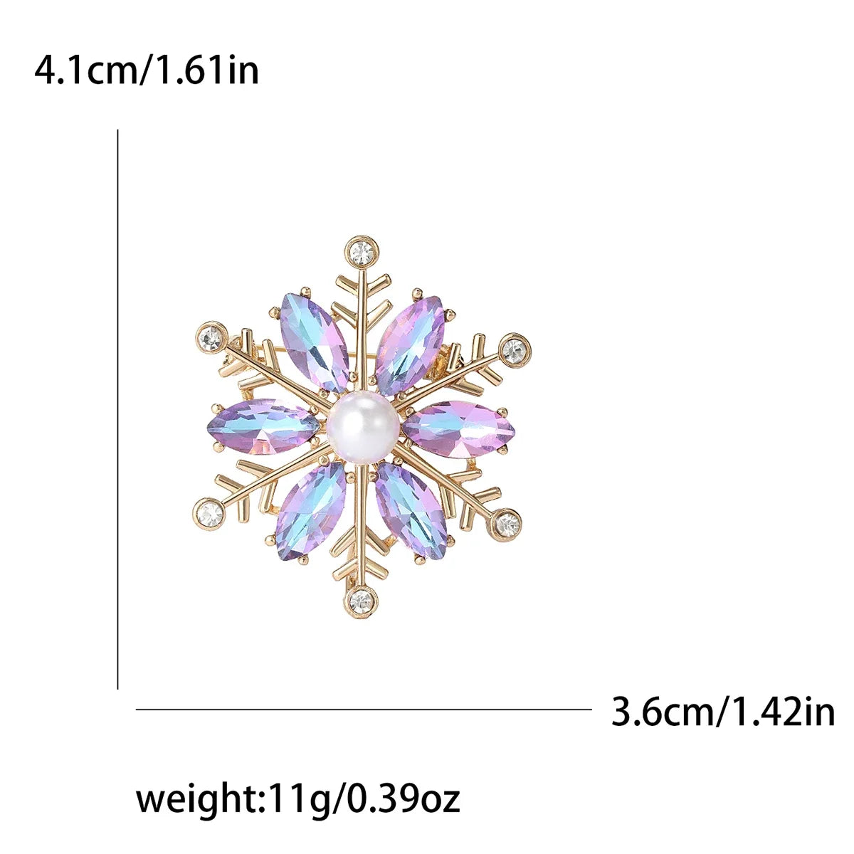 Christmas Rhinestone Snowflake Brooch for Women Unisex Pearl Ice Crystal Pin Event Party Backpack Decoration Clothes Accessories