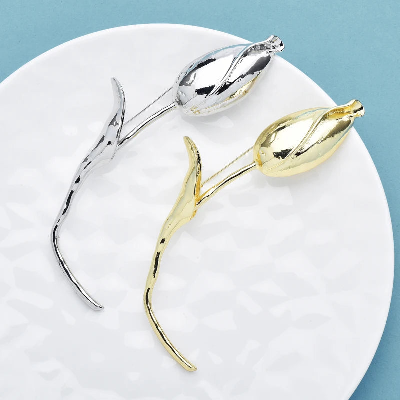 Wuli&baby Large Charming Tulip Flower Brooches Pins For Women Lady 2-color Exaggerate Flowers Bud Office Party Brooch Pins Gifts