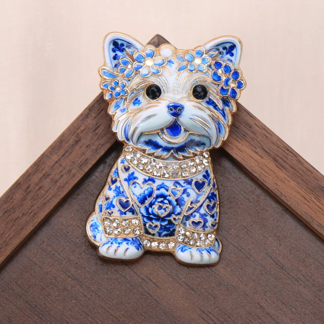 Chinese-style Blue-and-White Porcelain Pattern Brooches for Men and Women, Featuring Insect, Animal, Plant, and Floral Designs