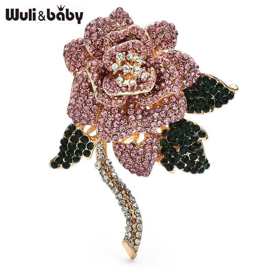 Wuli&baby Luxury Rose-flower Brooches For Women Lady 2-color Pink Purple Charming Elegant Flowers Office Party Brooch Pins Gifts
