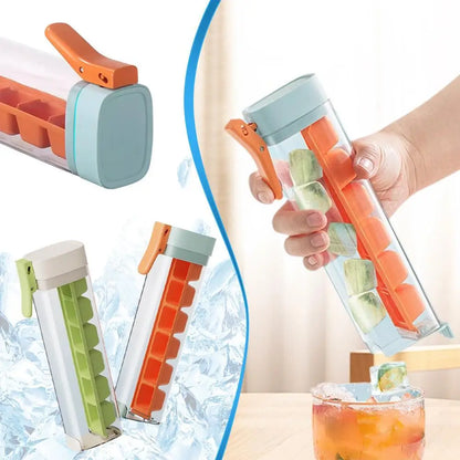 Creative One-Handed Ice Cube Mold Household Ice Making Artifact with 6 Compartments Ice Storage Box for Refrigerator