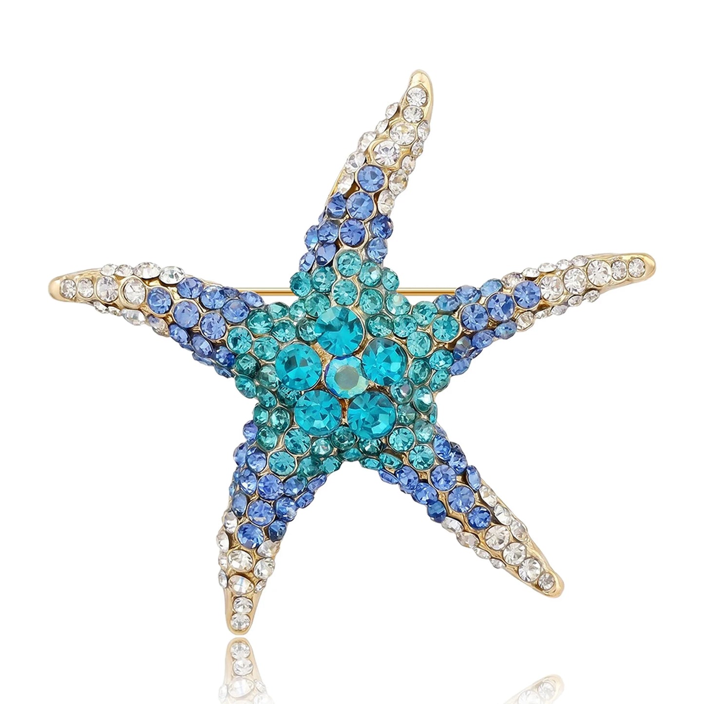 Beaut&Berry Luxury Rhinestone Starfish Brooches for Women Unisex Marine Life Pins Casual Party Jewelry Accessories Gifts