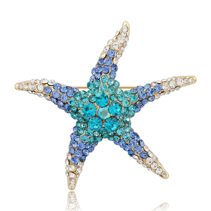 Beaut&Berry Luxury Rhinestone Starfish Brooches for Women Unisex Marine Life Pins Casual Party Jewelry Accessories Gifts