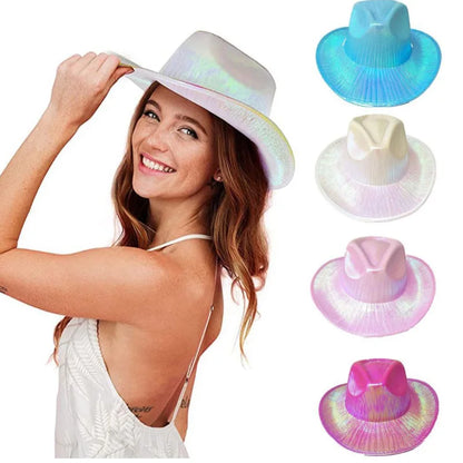 LED Glowing Cowgirl boy Hat Neon Luminous Bride Hat For Holiday Light Up Supplies Fluorescent Party Props Bachelorette Party Hat