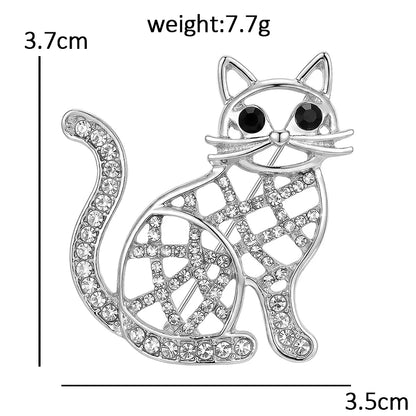 Wuli&baby Cute Hollow-out Cat Brooches For Women Men 2-color Rhinestone Alloy Kitty Animal Party Causal Brooch Pins Gifts
