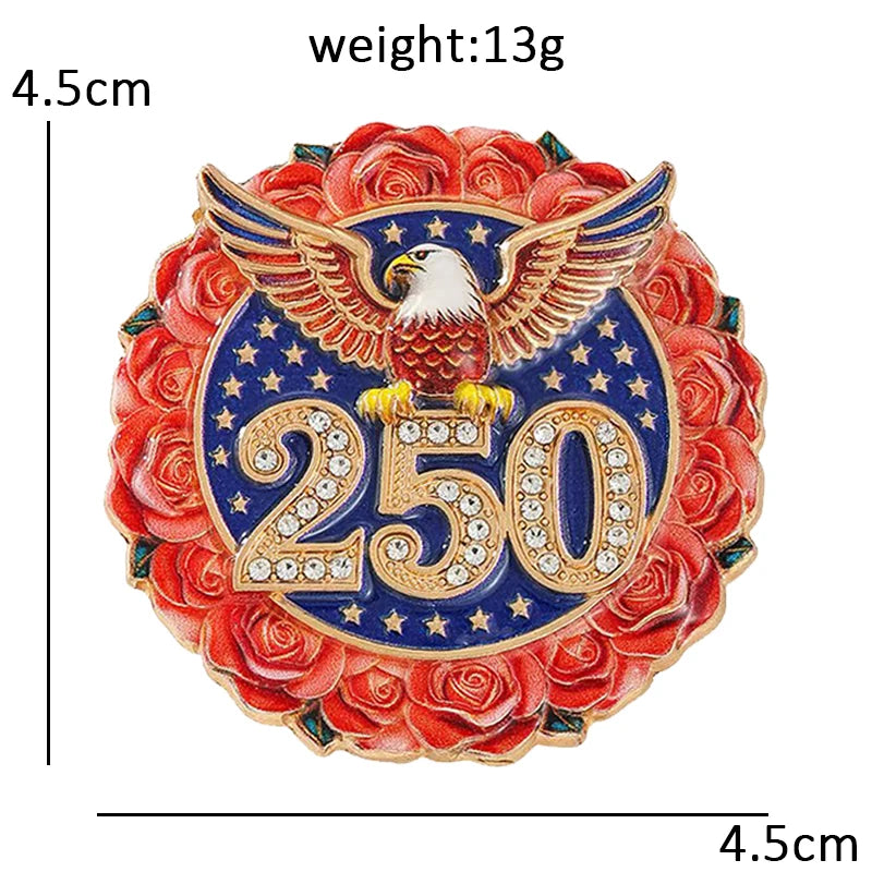 Wuli&baby 250 Independence Day Brooches For Women Unisex Rose-flower Eagle Party Office Round Brooch Pin Badge Fashion Gifts