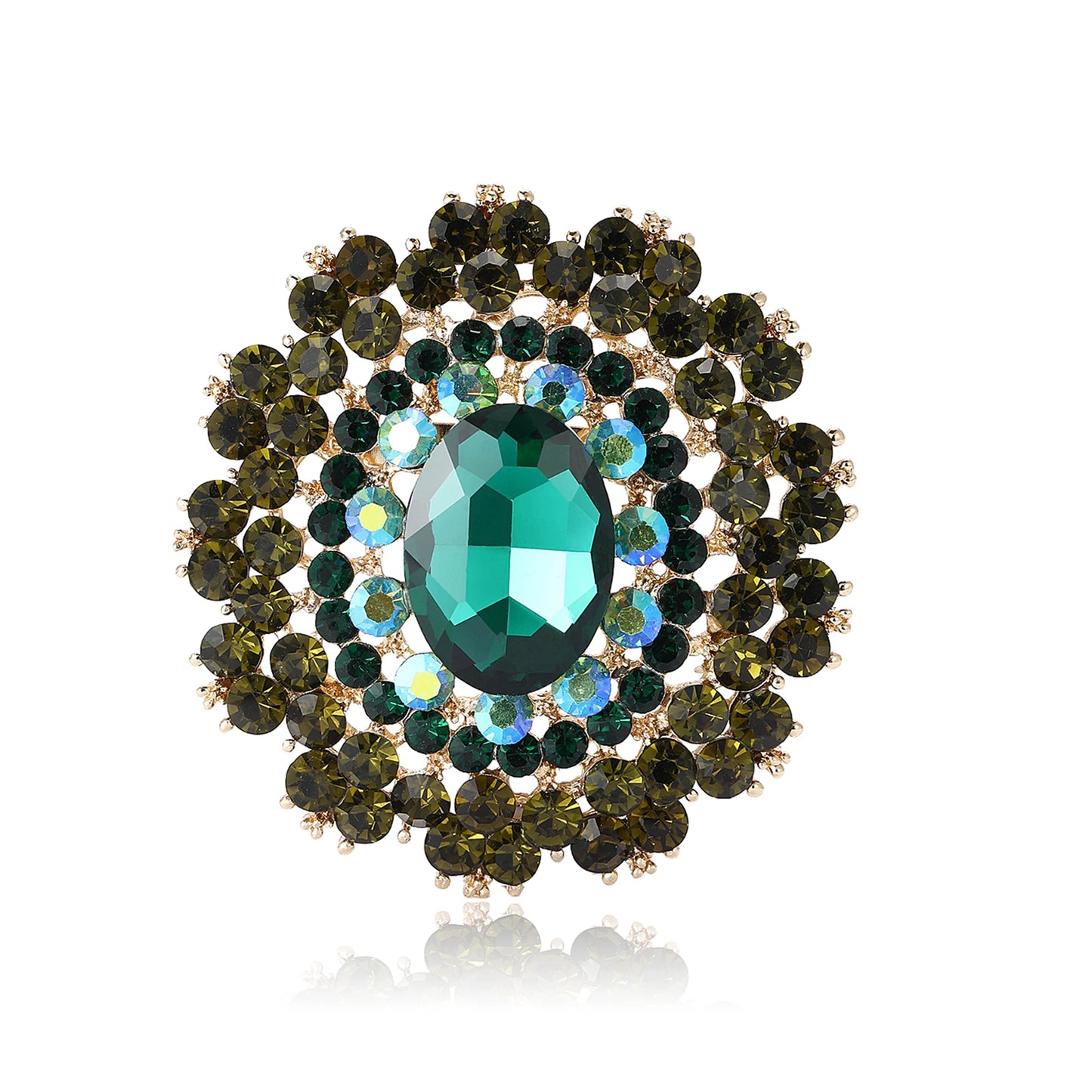 Beaut&Berry Luxury Shiny Round Large Glass Brooches for Women Rhinestone Pins 6-color Available Casual Party Accessories Gifts