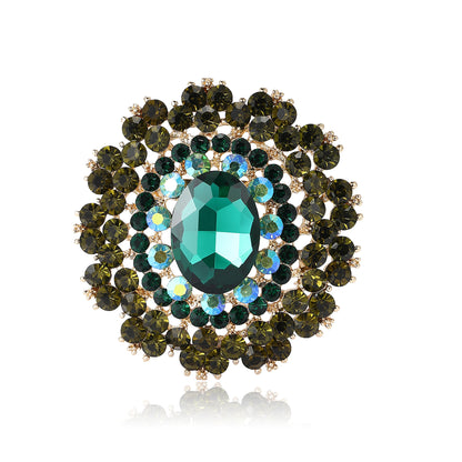 Beaut&Berry Luxury Shiny Round Large Glass Brooches for Women Rhinestone Pins 6-color Available Casual Party Accessories Gifts
