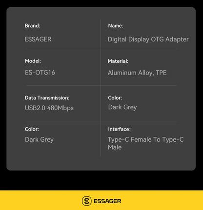 Essager USB 2.0 OTG Adapter 240W Fast Charging USB C To Type C Display Adapter OTG Connector For Samsung Xiaomi Huawei Lenovo