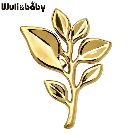 Wuli&baby Stianless Steel Leaves Brooches For Women Men 2-color Flowers Plants Easy-match Party Office Brooch Pin Gifts