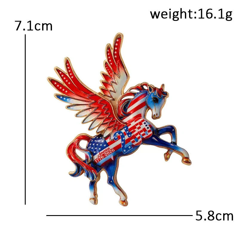 Wuli&baby America 250 Flying Horse Brooches Beautiful USA Flag Design Animal Party Office Brooch Pins Gifts