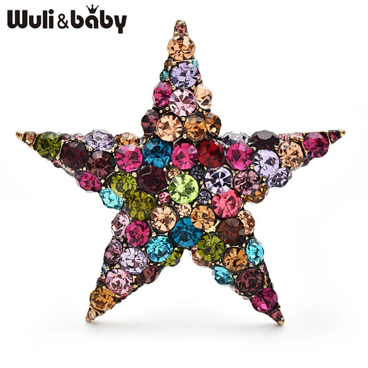 Wuli&baby Big Shining Star Brooches For Women Unisex Pretty 2-color Rhinestone Five-pointed Star Party Office Brooch Pins Gifts