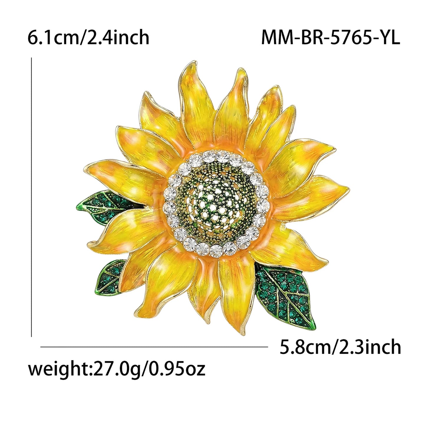 Beaut&Berry Luxury Enamel Sunflower Brooches for Women Unisex Plant Pins Casual Party Jewelry Accessories Gifts Decoration