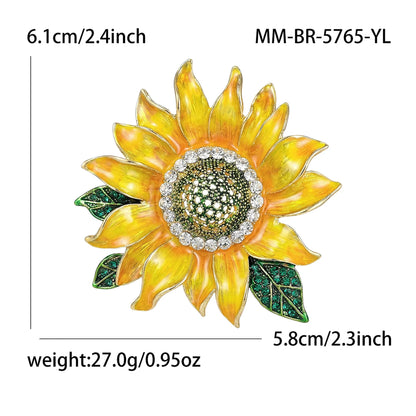Beaut&Berry Luxury Enamel Sunflower Brooches for Women Unisex Plant Pins Casual Party Jewelry Accessories Gifts Decoration