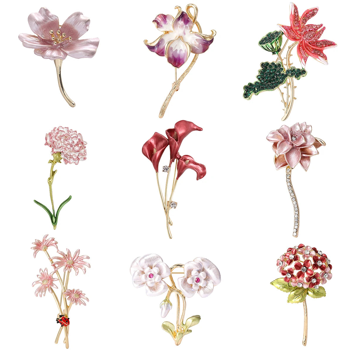 Luxury Pearl Enamel Flower Brooches for Women 4-color Botanical Pins Elegant Casual Accessories Perfect Gifts