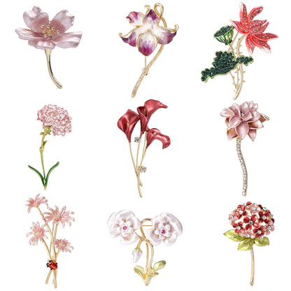 Luxury Pearl Enamel Flower Brooches for Women 4-color Botanical Pins Elegant Casual Accessories Perfect Gifts