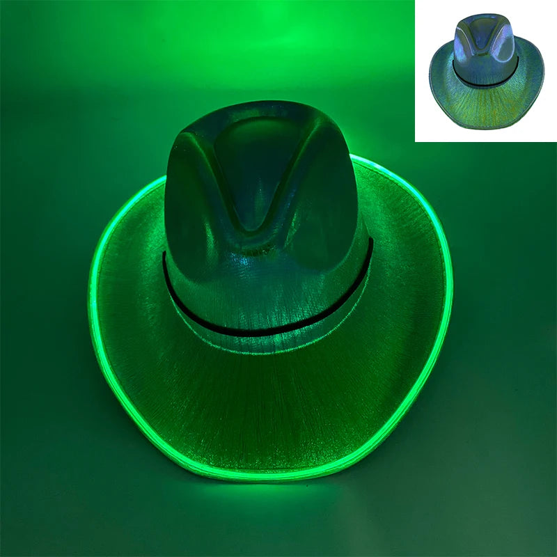 LED Glowing Cowgirl boy Hat Neon Luminous Bride Hat For Holiday Light Up Supplies Fluorescent Party Props Bachelorette Party Hat