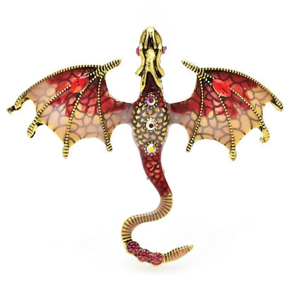 Wuli&baby Enamel Dragon Brooches For Women Men 6-color Rhinestone Flying Legand Animal Party Office Brooch Pins Gifts