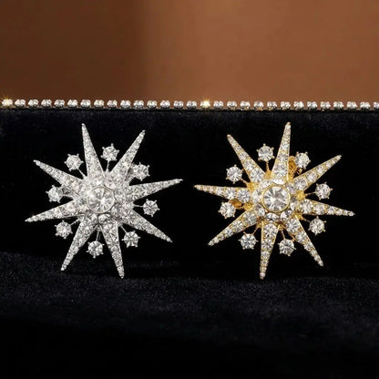 Luxury Full Rhinestone Eight-Pointed Star Brooches For Women Lady Sweet Shiny Crystal Snowflake Alloy Brooch Party Jewelry Gifts