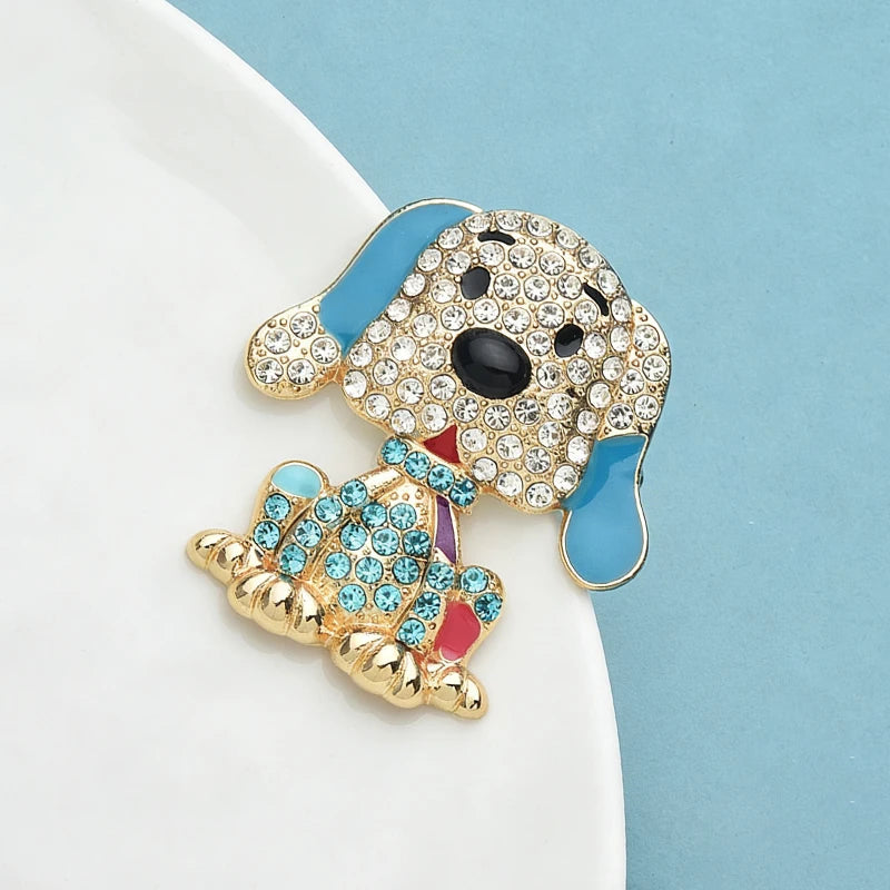 Wuli&baby Lovely Dog Brooches For Women Lady 2-color Rhinestone Enamel Puppy Animal Party Office Brooch Pins Gifts