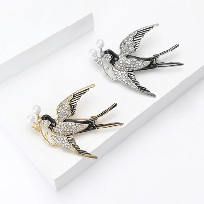 Beaut&Berry Luxury Rhinestone Swallow Brooches for Women Unisex Enamel Bird Pins Casual Party Accessories Fashion Gifts Friends