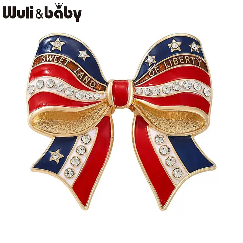 Wuli&baby American Flag Bowknot Brooches For Women Unisex Enamel USA 250 Independence Day Party Office Brooch Pin Gifts