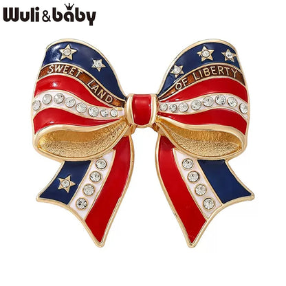 Wuli&baby American Flag Bowknot Brooches For Women Unisex Enamel USA 250 Independence Day Party Office Brooch Pin Gifts