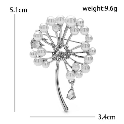 Wuli&baby Elegant Pearl Dandelion Flower Brooches For Women Unisex 2-color Plants Party Office Clothes Brooch Pins Gifts