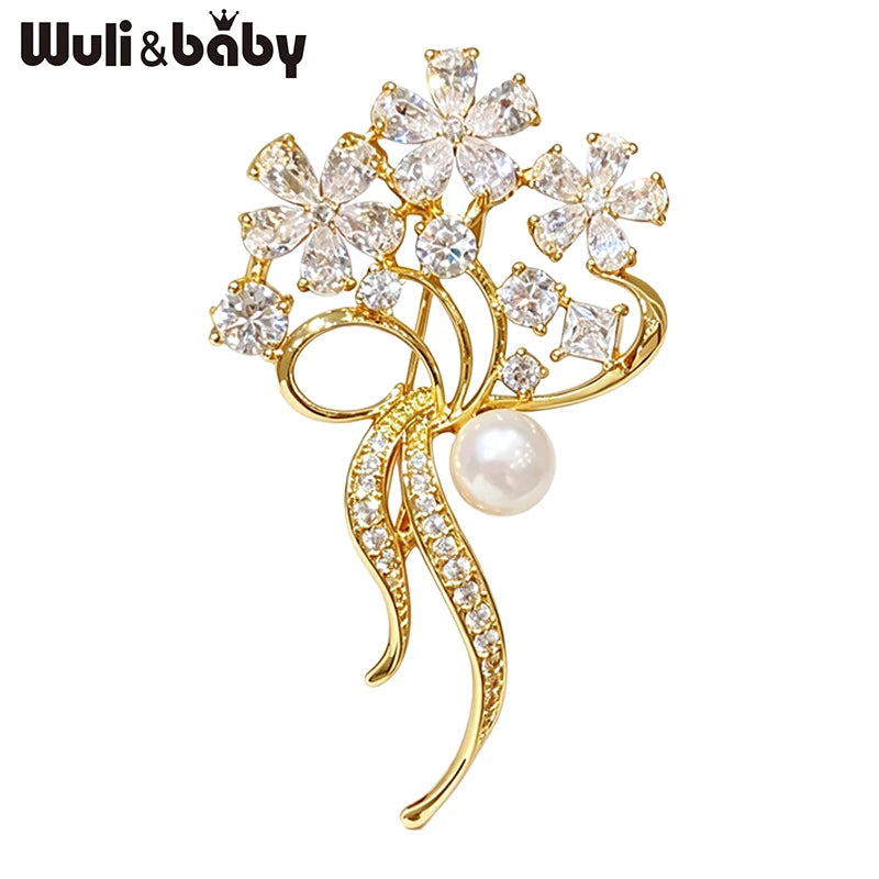 Wuli&baby Crystal Bouquet Flowers Brooches Pins For Women Lady Charming Plants Office Party Brooch Pin Fashion Jewelry Gifts